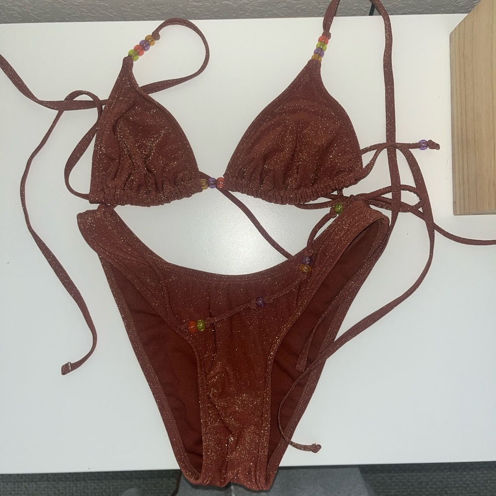 Sparkly brown bathing suit with beads